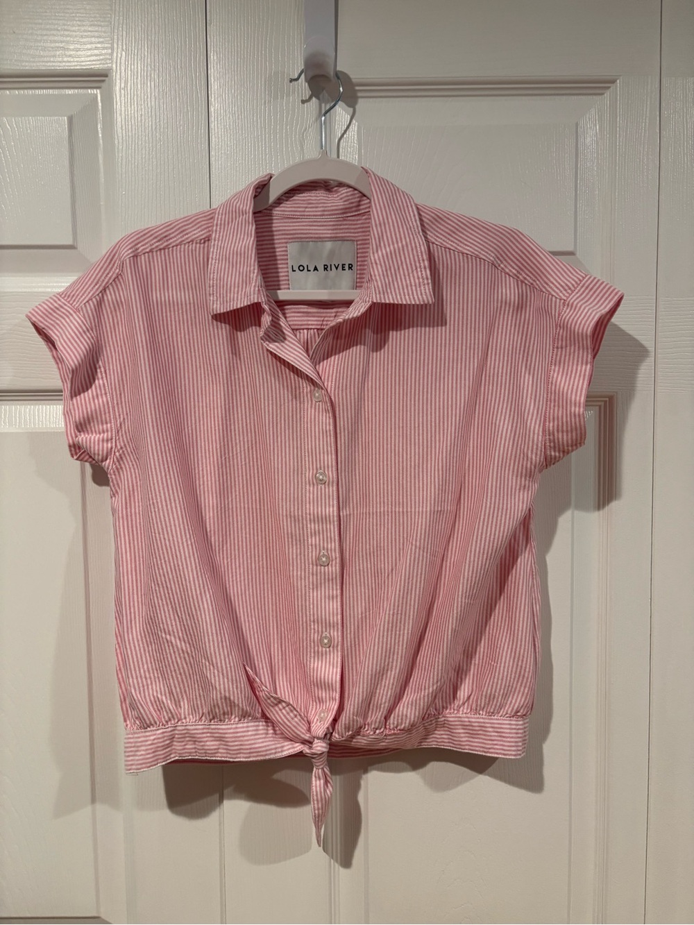Lola River Pink Stripe Tie-Hem Button Front Shirt